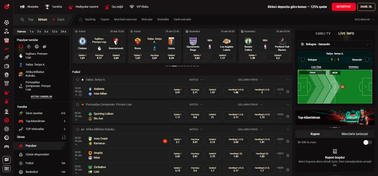 İdman və kiberidman mərcləri: kazino və betting bir platformada